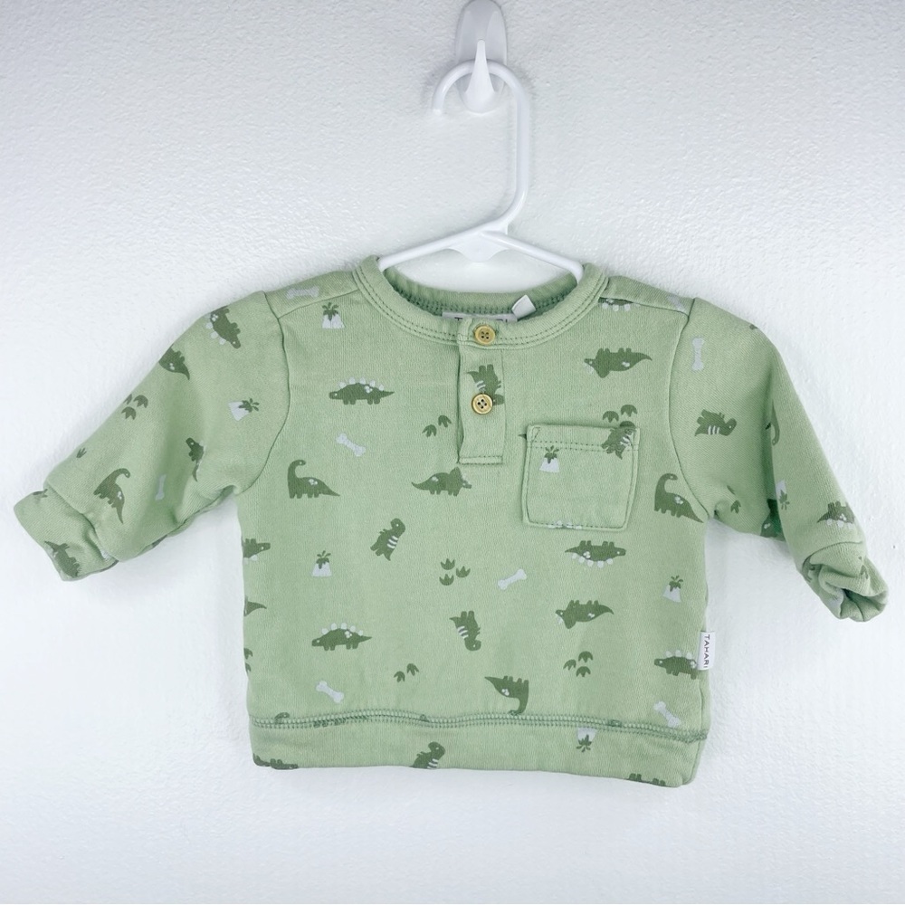 TAHARI Toddler Kids Olive Green Baby 1/4 Button Dino Sweatshirt Size 0-3